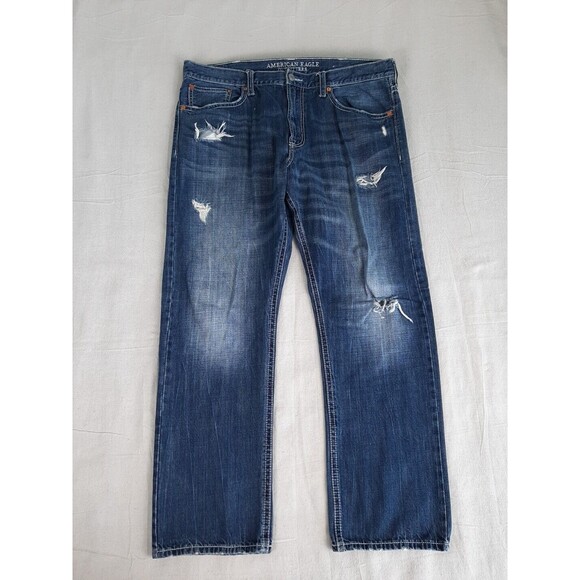 American Eagle Outfitters Jeans Mens 38 40x31.5 Relaxed Straight Mid Rise Dark - Picture 1 of 16